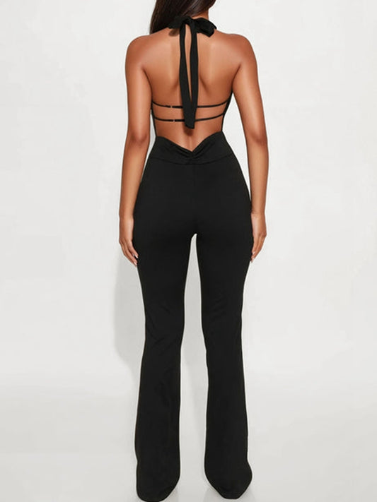 🖤ZASUWA Female Backless Flare Jumpsuit