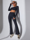 ZASUWA Female Deep V Back Scrunch Bum Flare Front Folds Thumbhole Leggings