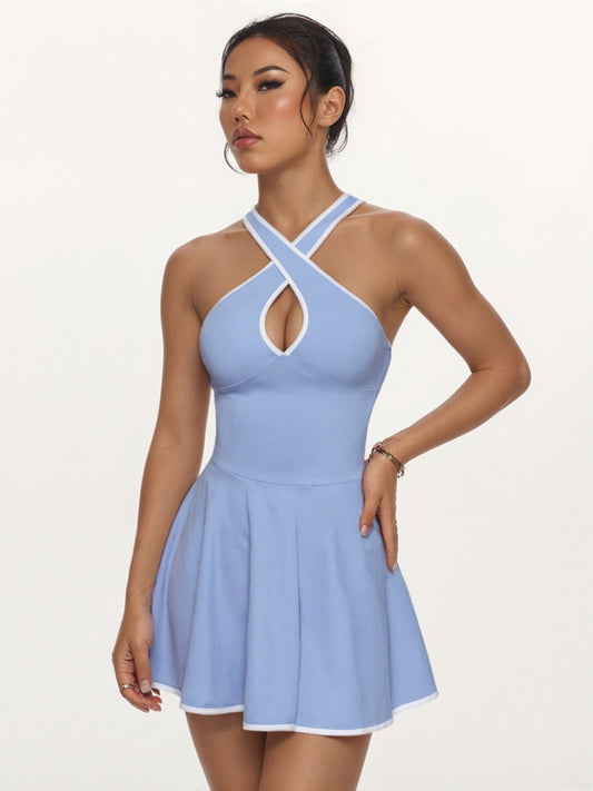ZASUWA Female Deep V Cross Strap Short Dress