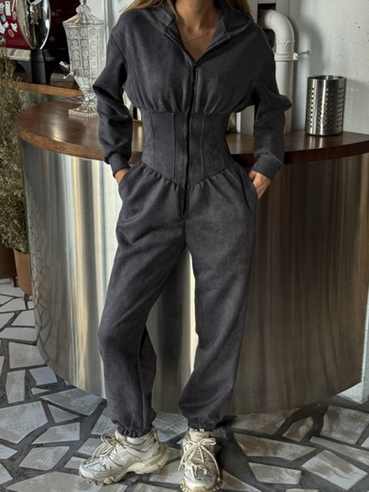 ?ZASUWA Female Half Zipper Hooded Jumpsuit