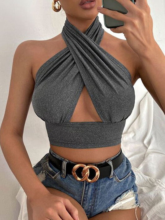 ZASUWA Female Sexy Cross Halter Hollow Out Backless Tanks