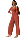 ZASUWA Female Deep V Collar Folds Twist Split Jumpsuit