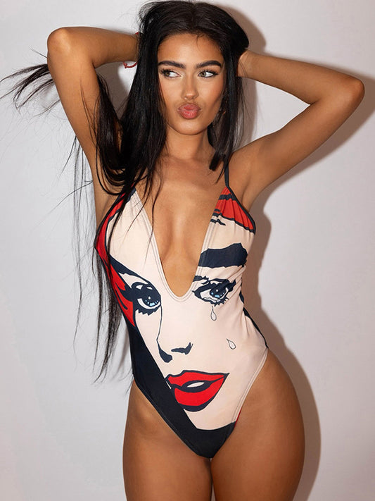ZASUWA Female Deep V Sexy 3D Digital Printing Print One Piece