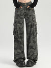 ZASUWA Female Pocket Casual Cargo Camouflage Print Pants