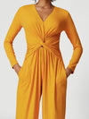 ZASUWA Female Deep V Collar Folds Twist Split Jumpsuit