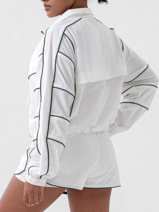 ZASUWA Female Contrast Color Zipper Pocket Casual Loose Quick Dry Jackets