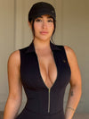 ❤ZASUWA Female Sexy Sheer Mesh Back Deep V Back Scrunch Bum Zipper Jumpsuit