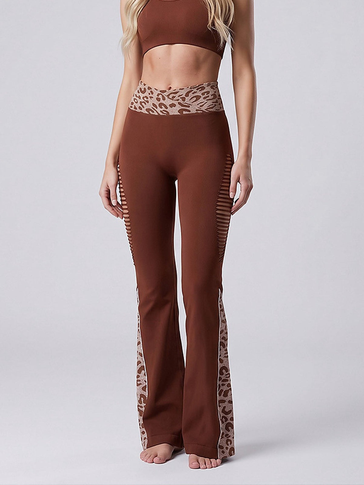 Women's Leopard Print High-Waisted Flare Leggings with Cutouts