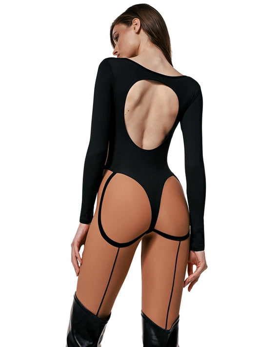 🖤ZASUWA Female Sexy Sheer Mesh Backless Jumpsuit