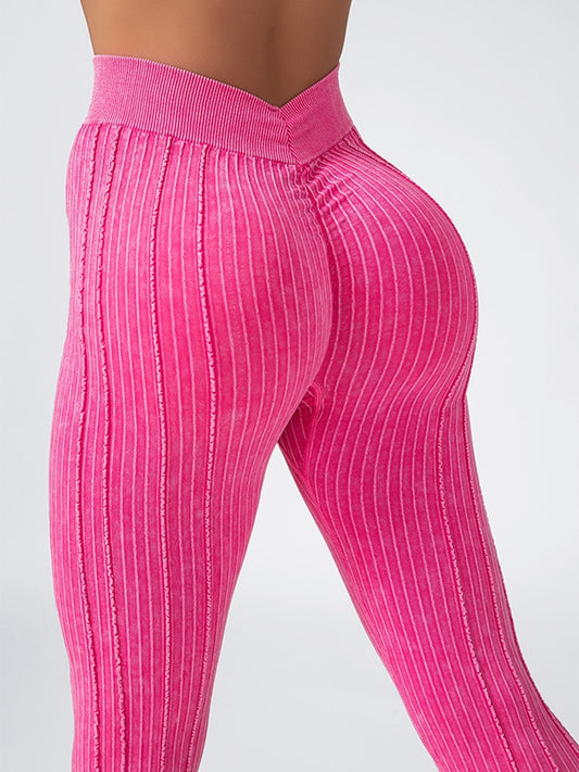 ASUWA Female V-shaped Waist Ribbed High-waisted Hip-lift Scrunch Bum Leggings
