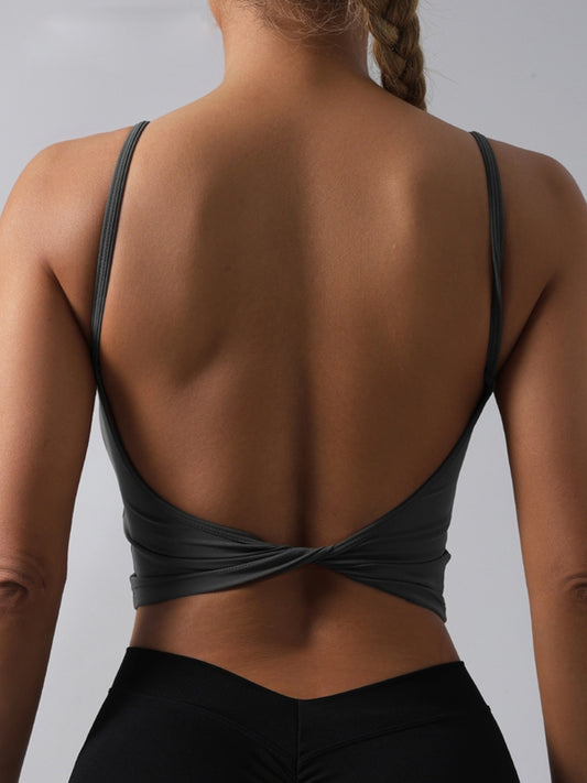 ZASUWA Female Sexy Solid Color Twist Backless Round Neck Tank