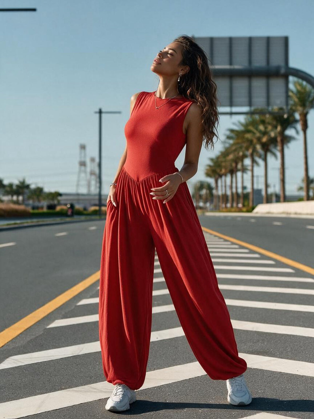 Stretchy Casual Sleeveless Long Jumpsuit