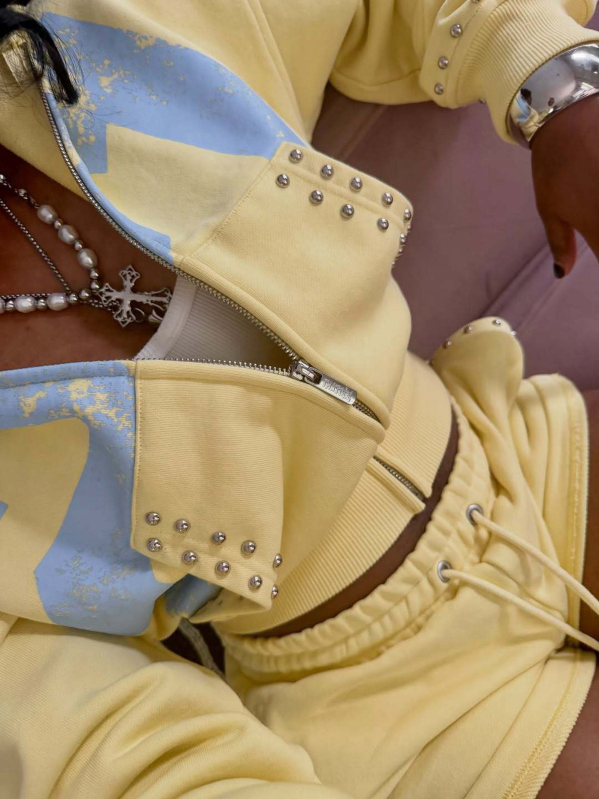 Streetwear Rivet Embellished 2 Piece Lounge Outfit