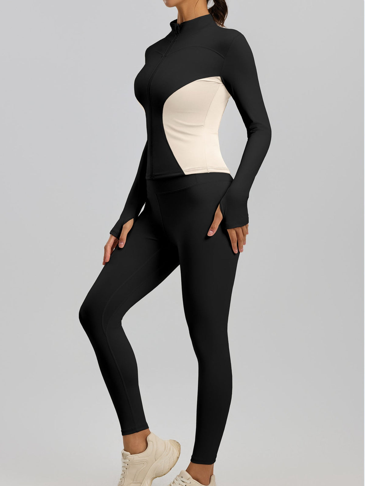 Stand Collar Long Sleeve Shaping Workout 2 Piece Set