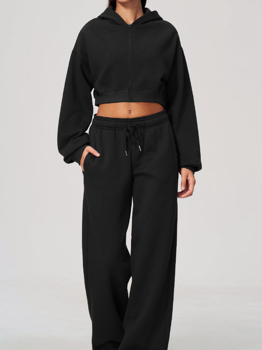 Long Sleeve Zip Up Hoodie & Loose Wide Leg Sweatpants