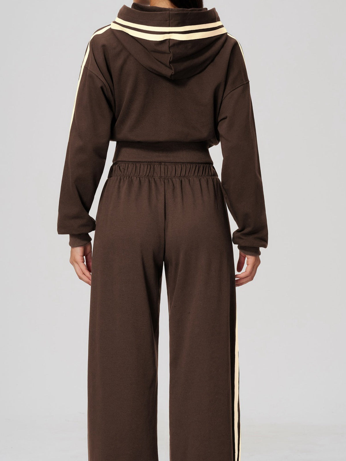 Women's Hooded Cropped Tracksuit with Wide-Leg Striped Trousers