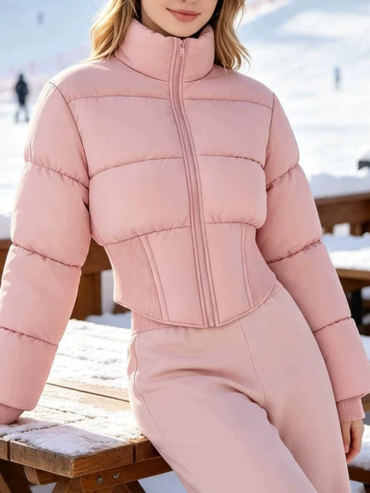 Long Sleeve Rib Cuff Cropped Winter Puffer Jacket