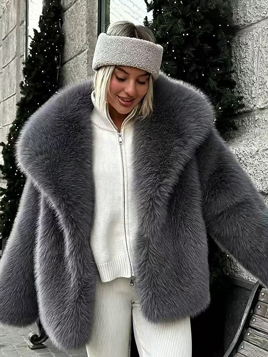 Women's Faux Fur Oversized Mid-Length Jacket