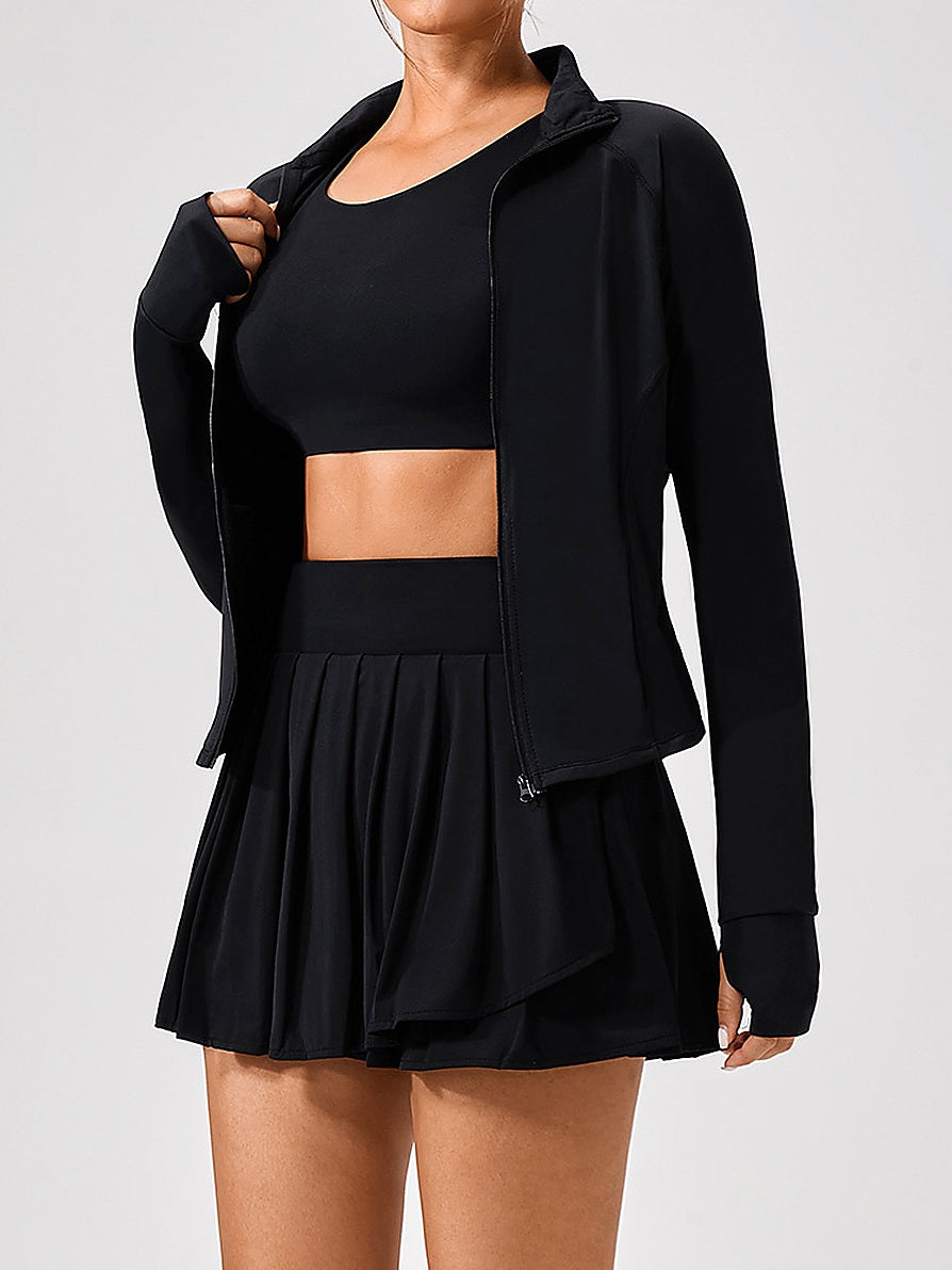 Women's Full-Zip Mock Neck Athletic Jacket with Thumbholes
