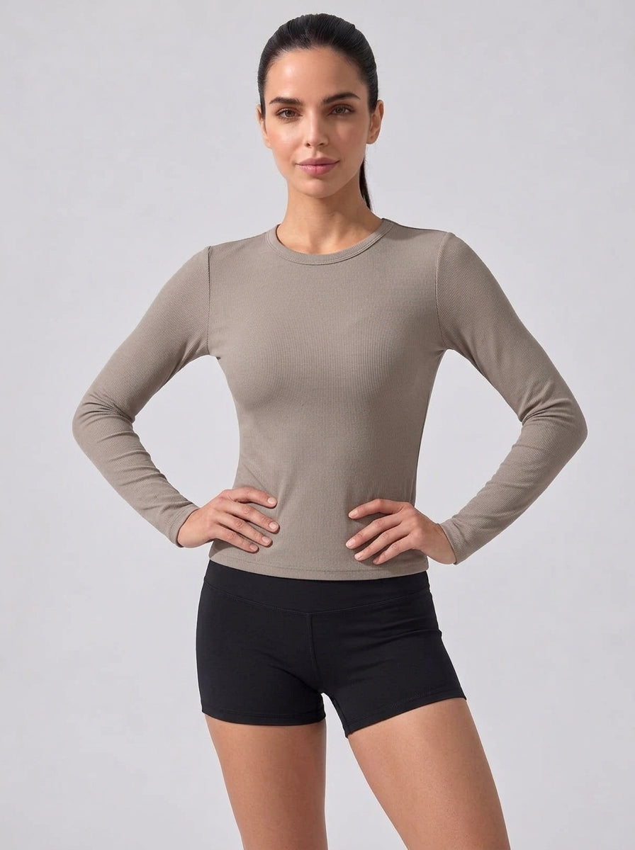 Women's Long Sleeve Crew Neck Top with Built-in Bra
