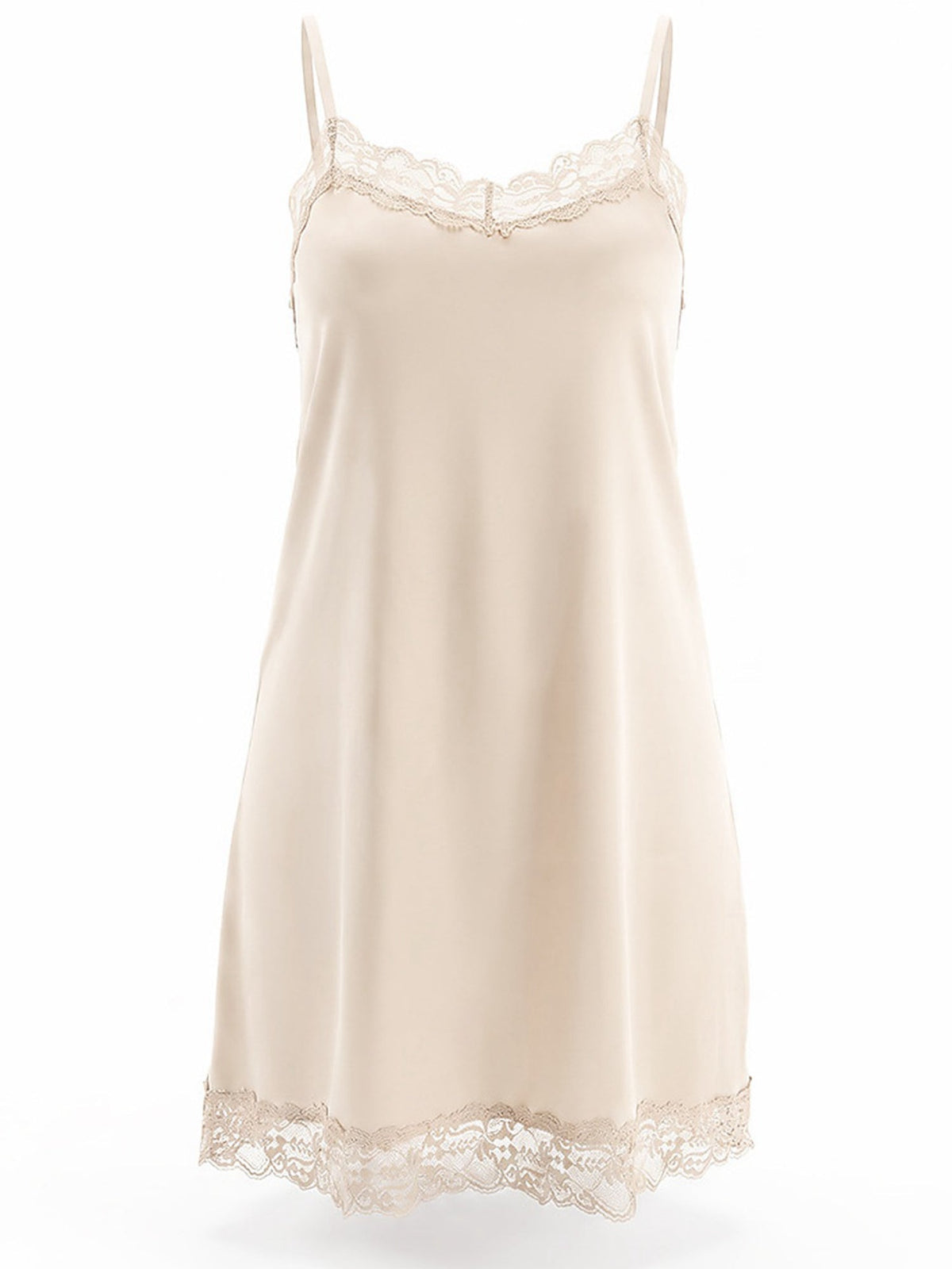 Black Lace Trim Satin Slip Dress