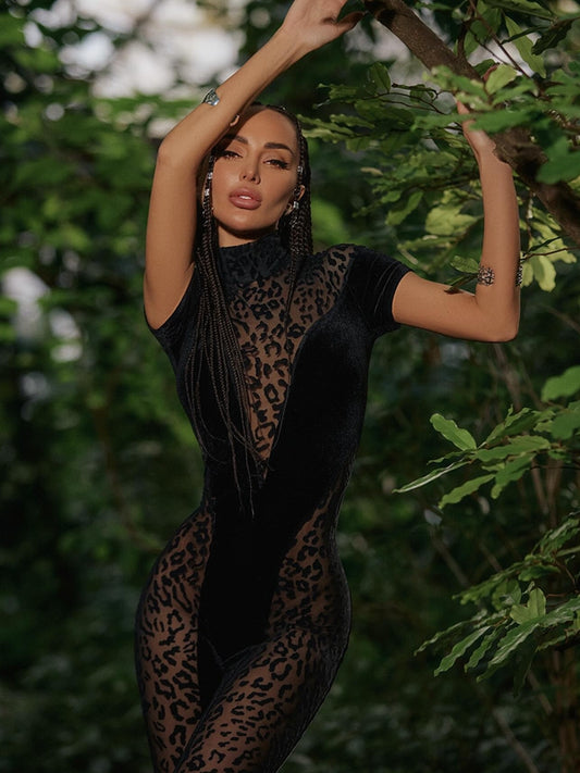 🖤ZASUWA Female Leopard Print Mesh Jumpsuit