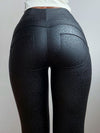 ❤ZASUWA Female Sexy Faux Leather Leopard Print Pocket Zipper Leggings