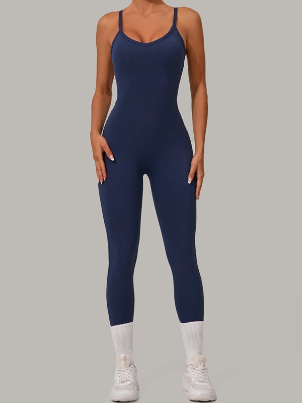 Sexy Cross Back U Collar Jumpsuit