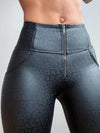 ❤ZASUWA Female Sexy Faux Leather Leopard Print Pocket Zipper Leggings
