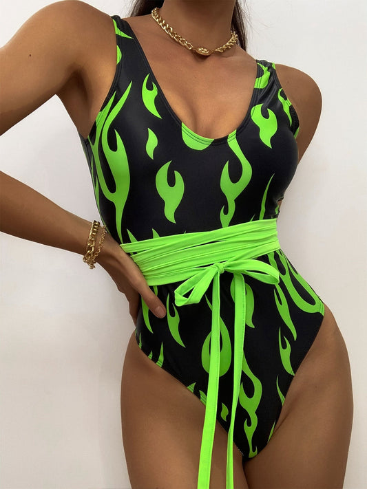ZASUWA Female Hot Flame Bow-knot One-piece