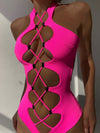 ZASUWA Female Roman-knot Hollow Out Halter One Piece