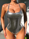 ZASUWA Female Silver Shining Lace-up Cross Back One-Piece