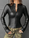 ZASUWA Female Zipper Thumbhole Faux Leather Jackets