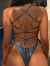 ZASUWA Female Silver Shining Lace-up Cross Back One-Piece