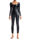 ZASUWA Female Faux Leather U Collar Long Sleeves Jumpsuits