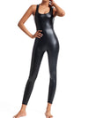 ZASUWA Female Faux Leather U Collar Jumpsuits