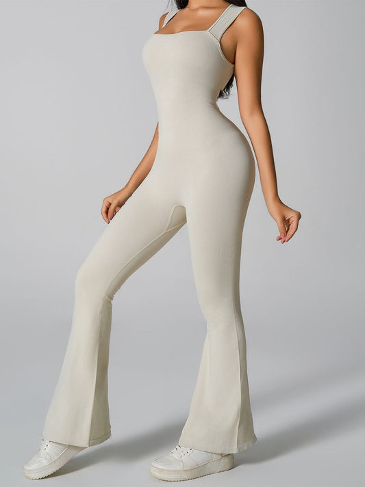 ZASUWA Female Flare Square Collar Seamless Jumpsuit