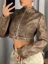 ZASUWA Female Zipper PU Stand Up Collar Jackets
