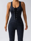 ZASUWA Female Denim Lace-up Ribbed Jumpsuit