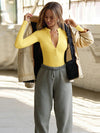 ZASUWA Female Lapel Button Long Sleeves Bodysuit