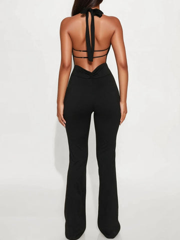 🖤ZASUWA Female Backless Flare Jumpsuit