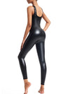 ZASUWA Female Faux Leather U Collar Jumpsuits