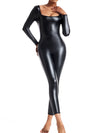 ZASUWA Female Faux Leather U Collar Long Sleeves Jumpsuits