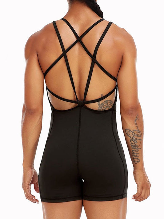 ZASUWA Female Cross Back Hip-lift Short Jumpsuit