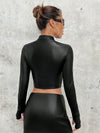 ZASUWA Female Sexy Faux Leather Zipper Thumbhole Jacket