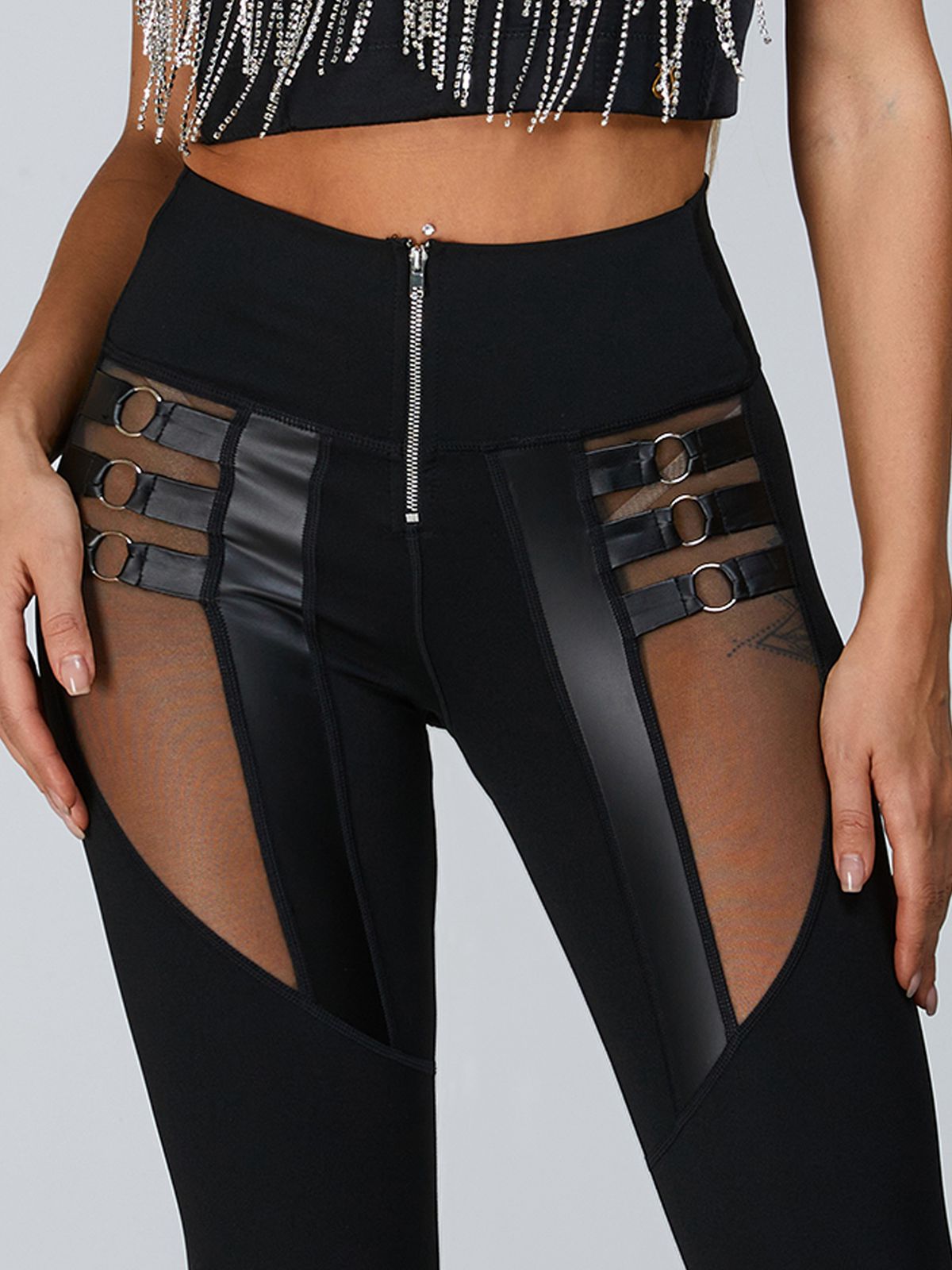 "Stitching Sexy" Cutout-Mesh-Reißverschluss-Leggings