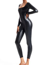 ZASUWA Female Faux Leather U Collar Long Sleeves Jumpsuits