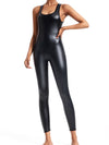 ZASUWA Female Faux Leather U Collar Jumpsuits