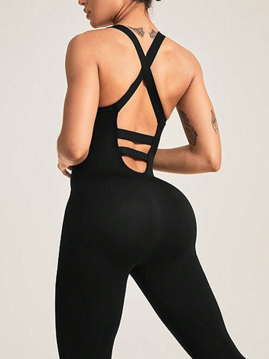 ZASUWA Female Round Collar Beautify Back Jumpsuit