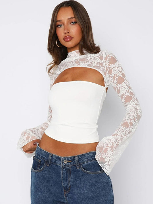 ZASUWA Female Solid Color Sheer Mesh Long Sleeves